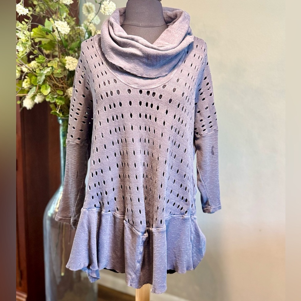 Elegant Cowl Neck Perforated Tunic